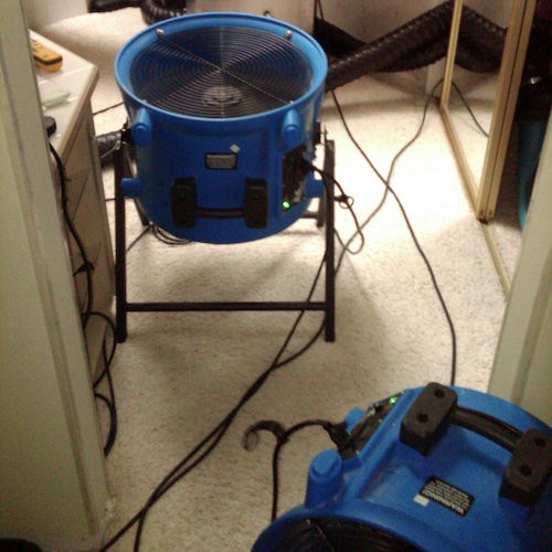 Two axial turbo dryers at a water damage restoration in the Cascade South East Neighborhood in Vancouver Wa