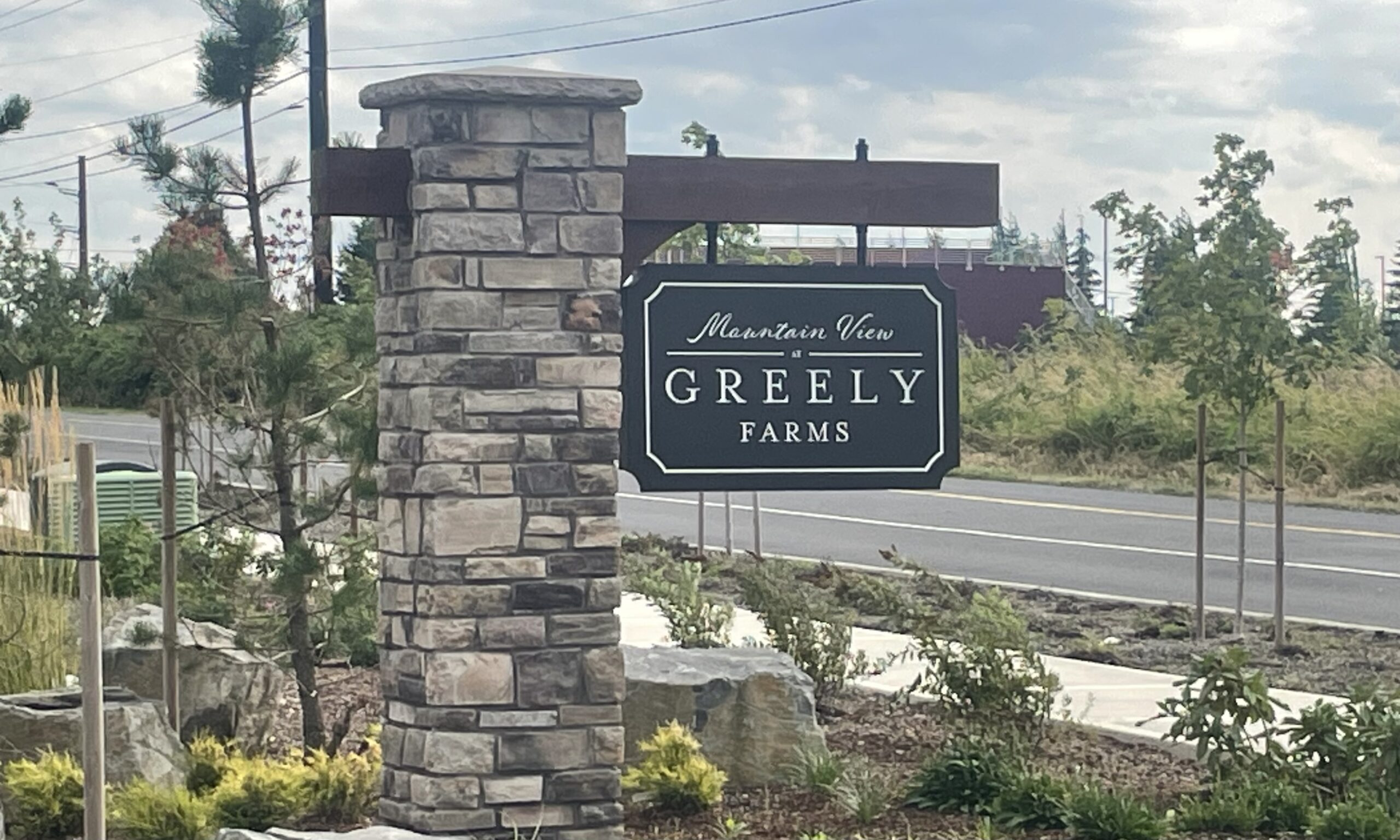 A neighborhood sign in Ridgefield WA for the Greely Farms neighborhood